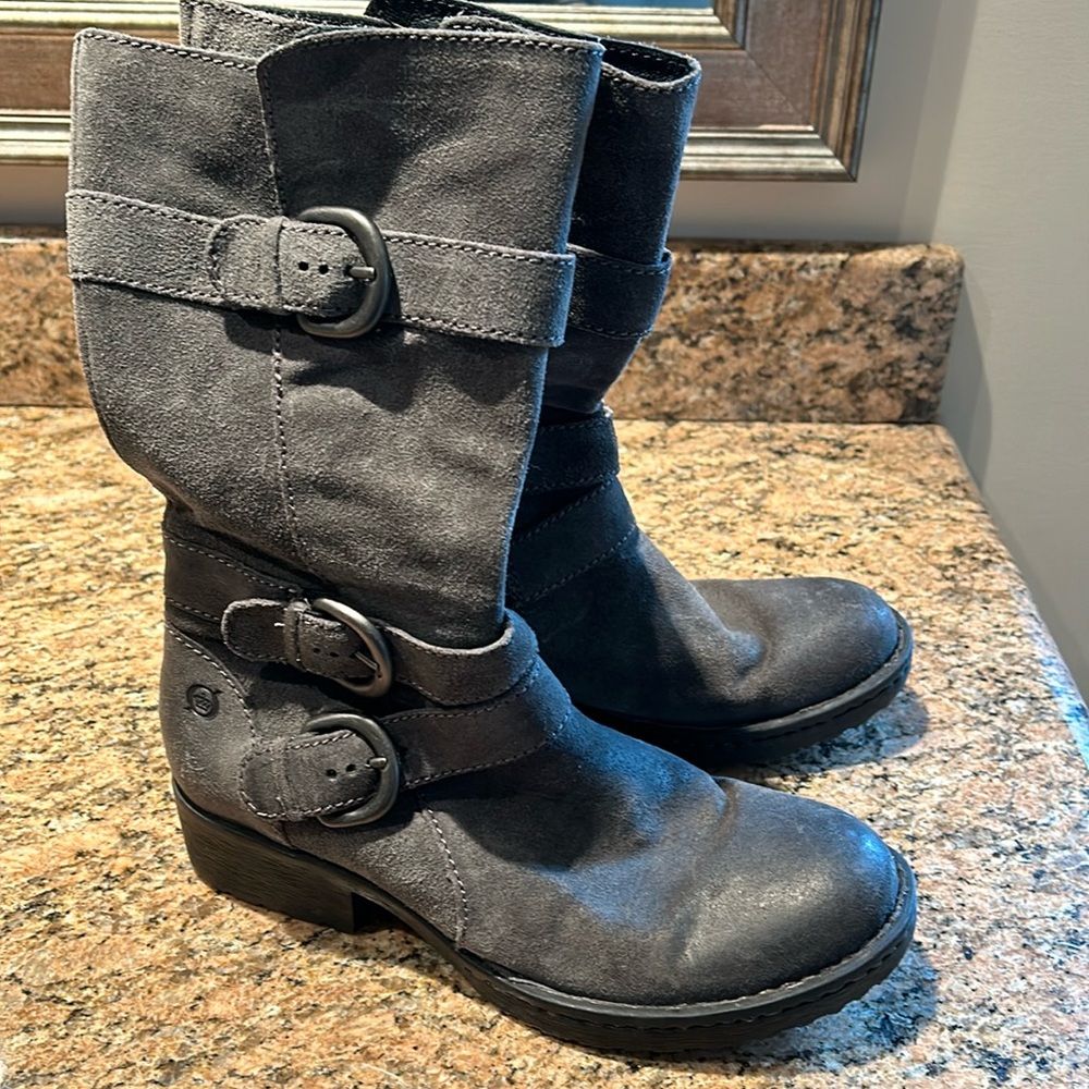 Gunmetal grey suede Born mid calf boots